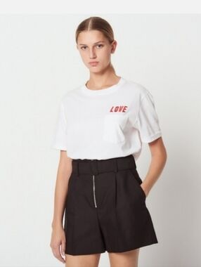 Sandro Paris Gesse Belted High Rise Twill Black Shorts